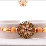 Simple Golden Flower With Wooden Pearl Rakhi
