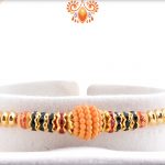 Classic Flower With Wooden Pearl Beads Rakhi 4