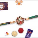Stunning Golden Metalique Peacock With Colorful Thread Rakhi 5