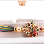Stunning Golden Metalique Peacock With Colorful Thread Rakhi 4