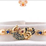 Dazzling Combination Of Golden And Blue Peacock Rakhi With Colorful Thread Rakhi 5