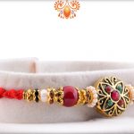 Auspicious Metalique and Golden Rakhi With Unique Reads Beads 6