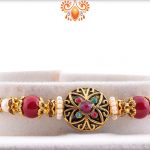 Auspicious Metalique and Golden Rakhi With Unique Reads Beads 5