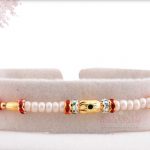 Designer Golden Bead with White Pearl Rakhi 4