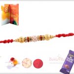 Handcrafted Pearl Bead Rakhi with Golden Beads 4