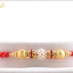 Handcrafted Pearl Bead Rakhi with Golden Beads 3