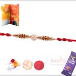 Handcrafted Pearl Bead Rakhi with Oval Beads 4