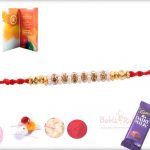 Desinger Golden Beads with Pearl-Diamond Ring Rakhi 6