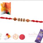 Pearl Ring Rakhi with Handcrafted Sandalwood Beads 4