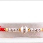 Diamond-Pearl Bead Rakhi with Pearl Rings 4