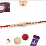 White Flower of Pearl Beads Rakhi with Red Stylish Thread