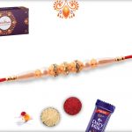 Beautiful Pearl Beads Flower with Red Thread Rakhi