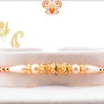 Beautiful Pearl Beads Flower with Red Thread Rakhi