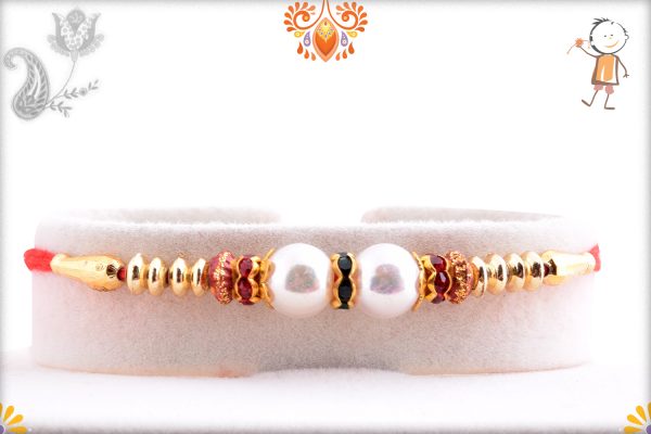 Premium Two White Pearl Rakhi with Red Thread