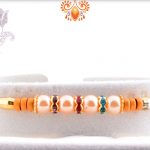 Premium Four White Pearl Rakhi with Golden and Wooden Touch 4