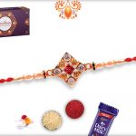 Delicate Diamond Shape Golden and Pearl Beads Rakhi