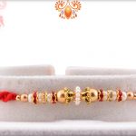 Evergreen Golden Beads And Red Designer Thread Rakhi 4