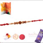 Simple Rudhraksh Rakhi with Oval Golden Beads 4