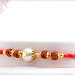 Delicate Rudhraksh Rakhi with Oval Golden Beads 3
