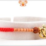 Beautiful Combination Of Golden Ganpati, Rudraksha and Wooden Beads Rakhi 6