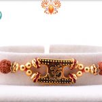 Royal Golden Designer Om and Pearls Rakhi 4