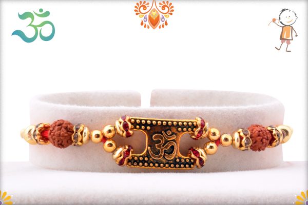 Royal Golden Designer Om and Pearls Rakhi
