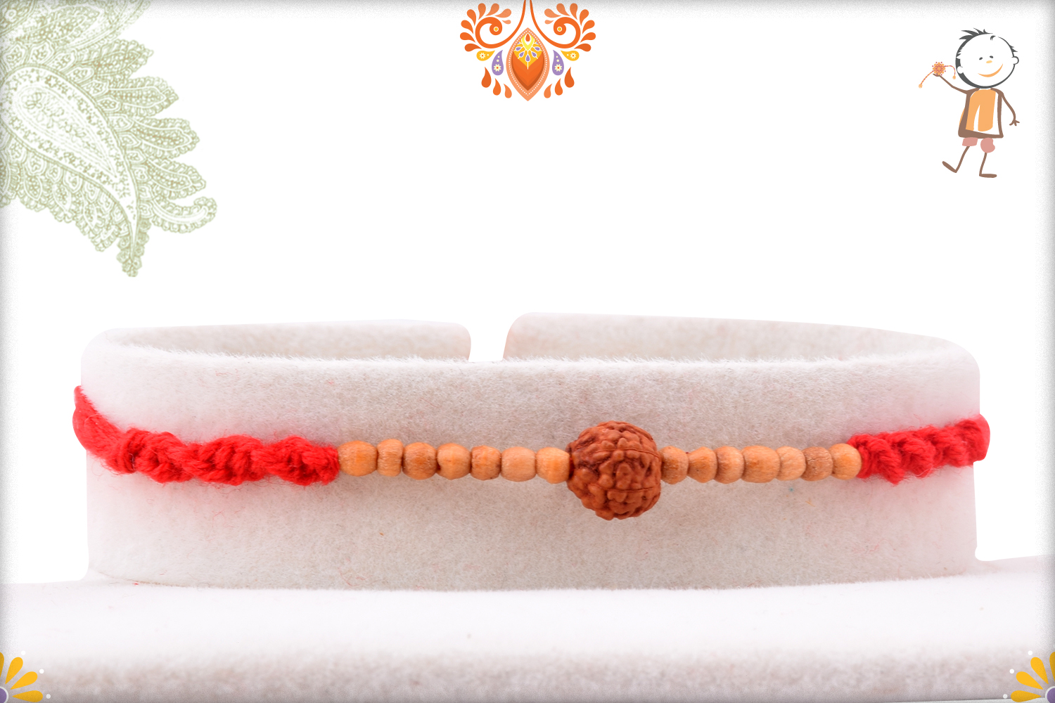 Prosporous Rudraksha With Designer Thread And Wooden Beads Rakhi 1