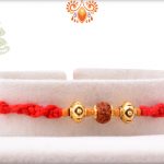 Prosporous Rudraksha With Designer Thread And Golden Beads Rakhi 4