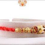 Enchanting Combination of Golden Design With White Beads In Center And Rudraksha Rakhi 6