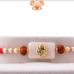 Prosporous Combination Of White Marble And Golden Ganpati With Rudraksha Rakhi 5