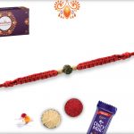 Stunning Designer Red Thread With Rudraksha In Center And Wooden Beads Rakhi 7