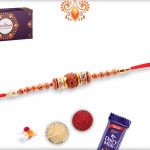 Amazing Copper Color Beads With Single Rudraksha Rakhi 5