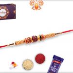 Simple Single Rudraksha Rakhi With Golden Design and Red Thread 5