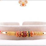 Simple Single Rudraksha Rakhi With Golden Design and Red Thread 4