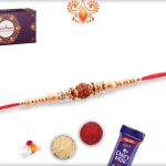 Royal Golden Pearl Beads Rakhi With Single Rudraksha 5