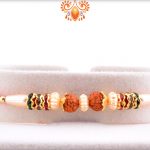 Stunning Dual Rudraksha Rakhi With White Pearls And Golden Design 4