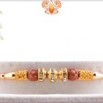 Golden Designer Rakhi With Dual Holy Rudraksha and Diamond 4