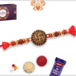 Stunning Metal Base Golden Swastik Rakhi With Designer Thread 7