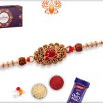 Antique Metal Base Golden Designer Rakhi With Rudraksha 7