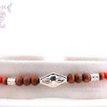 Beautiful Silver Rakhi with Sandalwood Beads 3