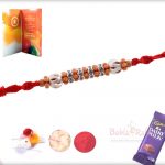 Designer Silver Beads with Diamonds Rakhi 5