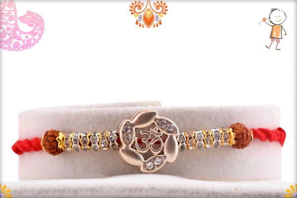 Premium Silver OM Rakhi with Rudraksh and Diamond Rings - Babla Rakhi