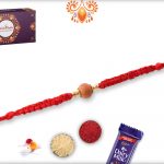 Stunning Designer Red Thread With Single Wooden Bead Rakhi 7