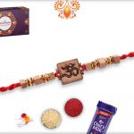Aspicious Wooden Beads With Om In Center Rakhi With Designer Thread 5