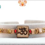 Aspicious Wooden Beads With Om In Center Rakhi With Designer Thread 4