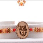 Aspicious Wooden Beads With Shreenathji Mukharvind In Center Rakhi With Designer Thread 4