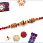 Unique Golden Beads With Om In center And Wooden Beads Rakhi 5