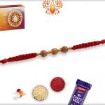 Uniquely Knotted 3 Sandalwood Beads Rakhi with Golden Beads - Babla Rakhi
