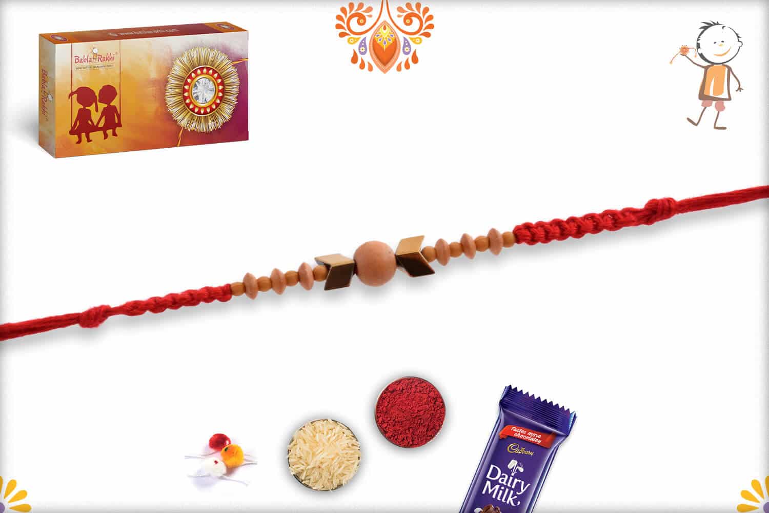 Elegantly Handcrafted Sandalwood with Arrow Beads Rakhi - Babla Rakhi