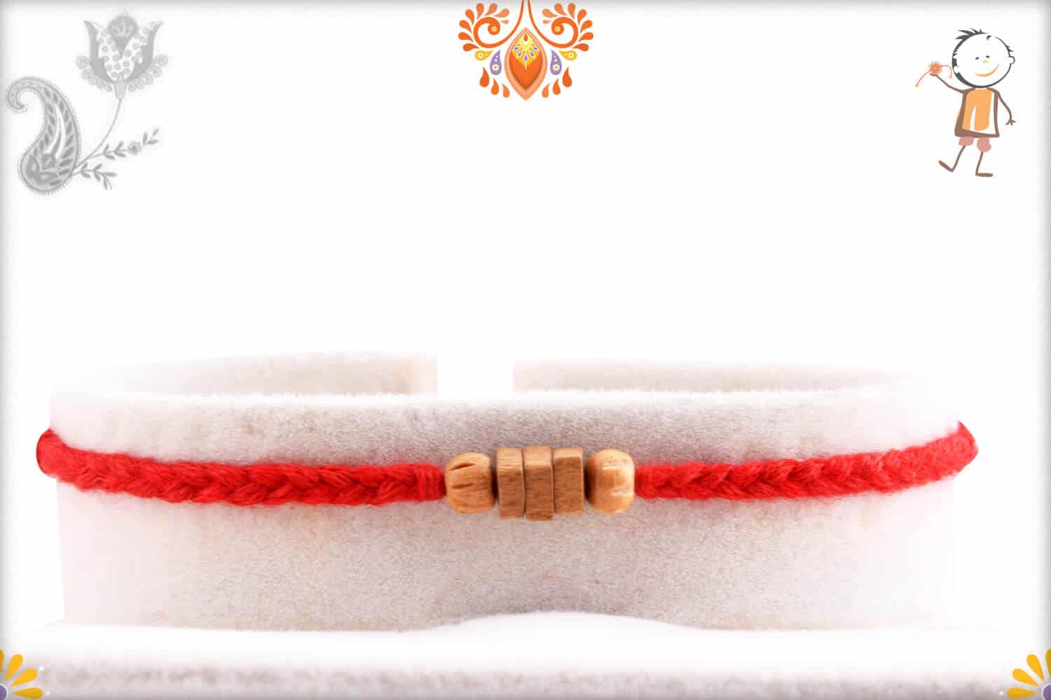 Handcrafted Square Sandalwood Bead Rakhi with Uniquely Knotted Thread - Babla Rakhi